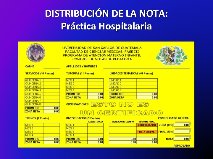 DISTRIBUCIÓN DE LA NOTA: Práctica Hospitalaria 