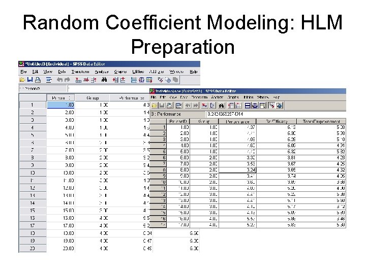 Random Coefficient Modeling: HLM Preparation Random Coefficient Modeling: HLM Preparation