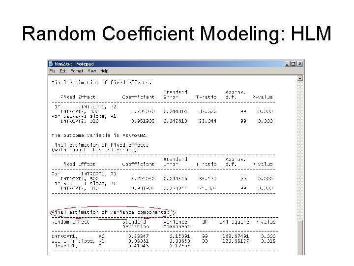 Random Coefficient Modeling: HLM Random Coefficient Modeling: HLM