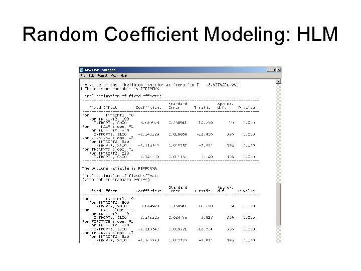 Random Coefficient Modeling: HLM Random Coefficient Modeling: HLM