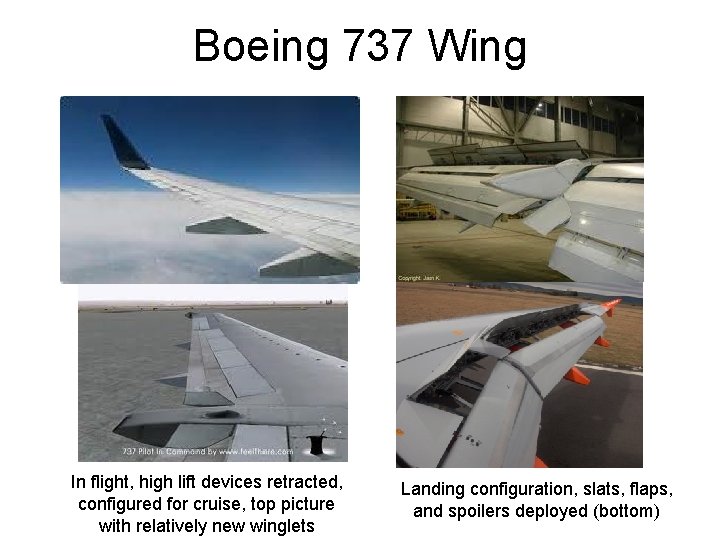 Boeing 737 Wing In flight, high lift devices retracted, configured for cruise, top picture