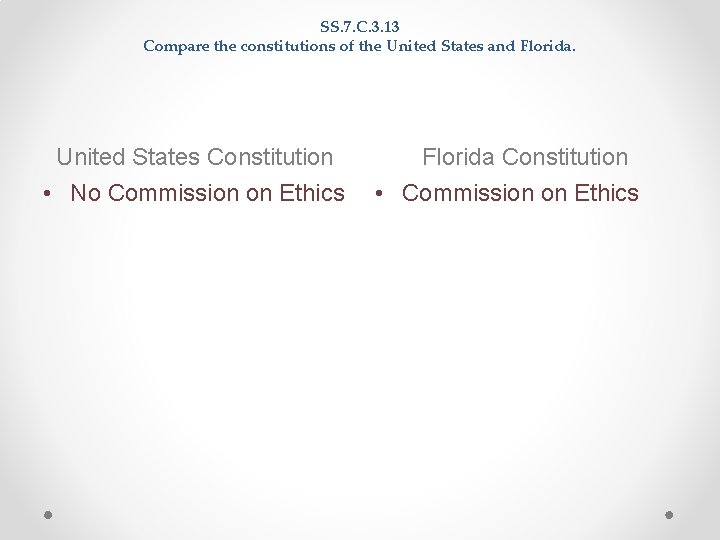 SS. 7. C. 3. 13 Compare the constitutions of the United States and Florida. SS. 7. C. 3. 13 Compare the constitutions of the United States and Florida.