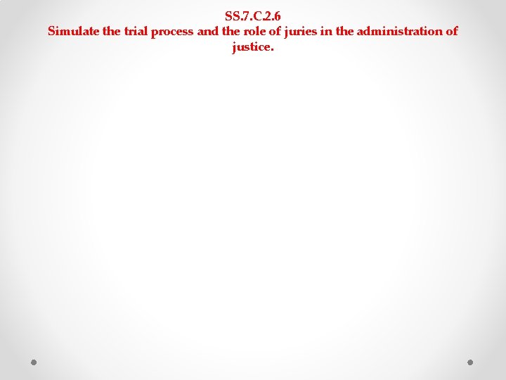 SS. 7. C. 2. 6 Simulate the trial process and the role of juries SS. 7. C. 2. 6 Simulate the trial process and the role of juries