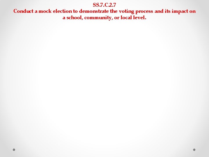 SS. 7. C. 2. 7 Conduct a mock election to demonstrate the voting process SS. 7. C. 2. 7 Conduct a mock election to demonstrate the voting process