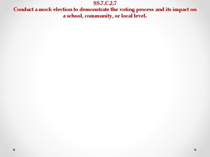 SS. 7. C. 2. 7 Conduct a mock election to demonstrate the voting process SS. 7. C. 2. 7 Conduct a mock election to demonstrate the voting process