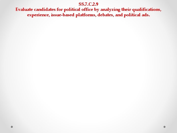 SS. 7. C. 2. 9 Evaluate candidates for political office by analyzing their qualifications, SS. 7. C. 2. 9 Evaluate candidates for political office by analyzing their qualifications,