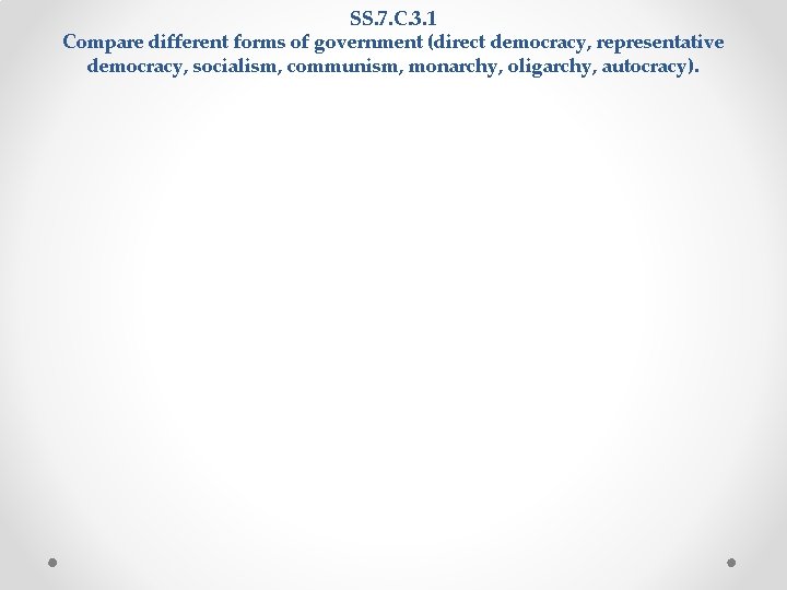SS. 7. C. 3. 1 Compare different forms of government (direct democracy, representative democracy, SS. 7. C. 3. 1 Compare different forms of government (direct democracy, representative democracy,