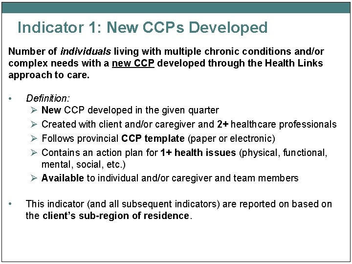 Indicator 1: New CCPs Developed Number of individuals living with multiple chronic conditions and/or