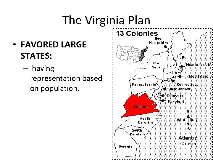 The Virginia Plan • FAVORED LARGE STATES: – having representation based on population. 