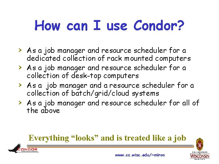 How can I use Condor? › As a job manager and resource scheduler for