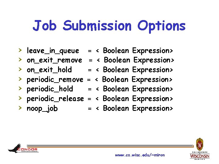 Job Submission Options › › › › leave_in_queue on_exit_remove on_exit_hold periodic_remove periodic_hold periodic_release noop_job
