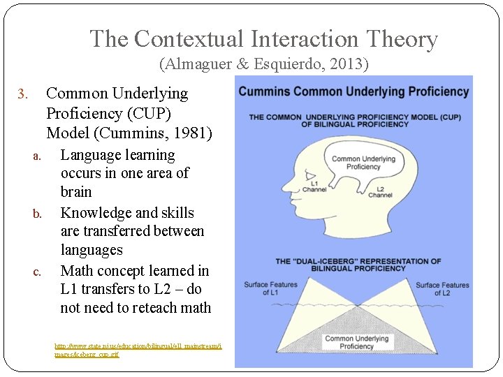 The Contextual Interaction Theory (Almaguer & Esquierdo, 2013) Common Underlying Proficiency (CUP) Model (Cummins,