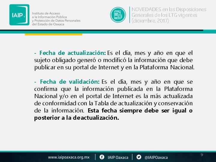 NOVEDADES en las Disposiciones Generales de los LTG vigentes (diciembre, 2017) - Fecha de NOVEDADES en las Disposiciones Generales de los LTG vigentes (diciembre, 2017) - Fecha de
