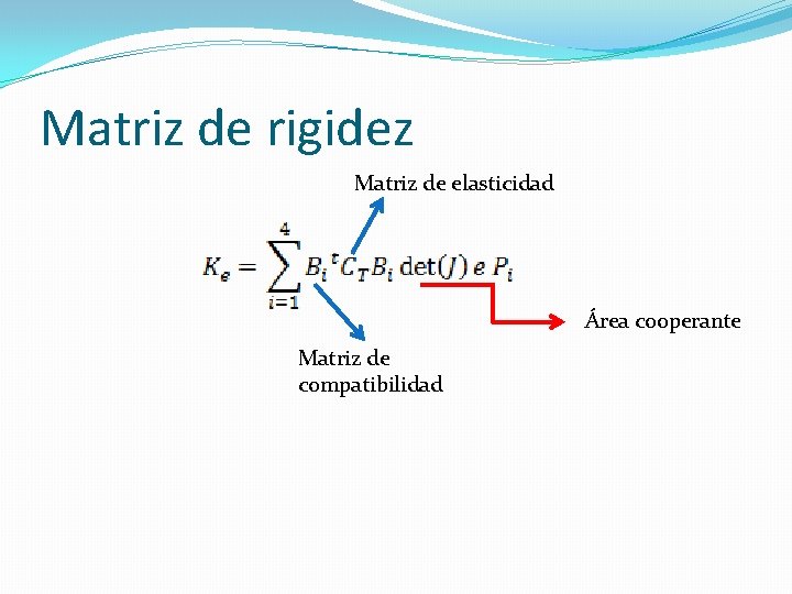 Matriz de rigidez Matriz de elasticidad Área cooperante Matriz de compatibilidad 