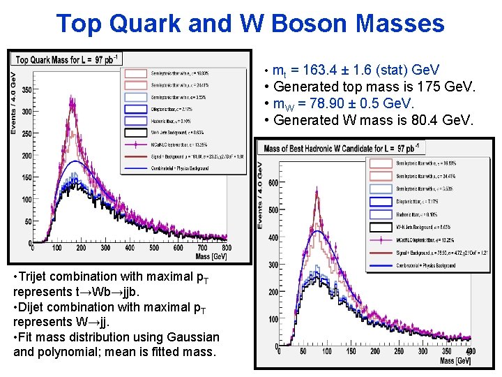 Top Quark and W Boson Masses • mt = 163. 4 ± 1. 6