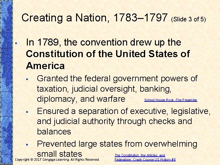 Creating a Nation, 1783– 1797 (Slide 3 of 5) ▪ In 1789, the convention