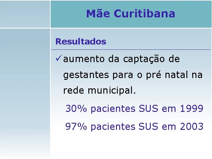 Mãe Curitibana Resultados ü aumento da captação de gestantes para o pré natal na