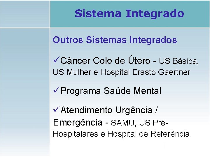 Sistema Integrado Outros Sistemas Integrados üCâncer Colo de Útero - US Básica, US Mulher