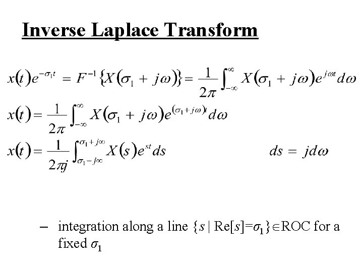 Inverse Laplace Transform – integration along a line {s | Re[s]=σ1} ROC for a