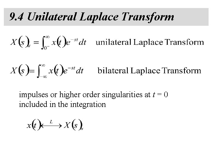 9. 4 Unilateral Laplace Transform impulses or higher order singularities at t = 0 9. 4 Unilateral Laplace Transform impulses or higher order singularities at t = 0