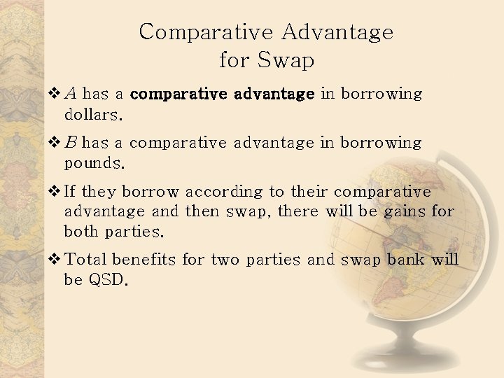 Comparative Advantage for Swap v A has a comparative advantage in borrowing dollars. v