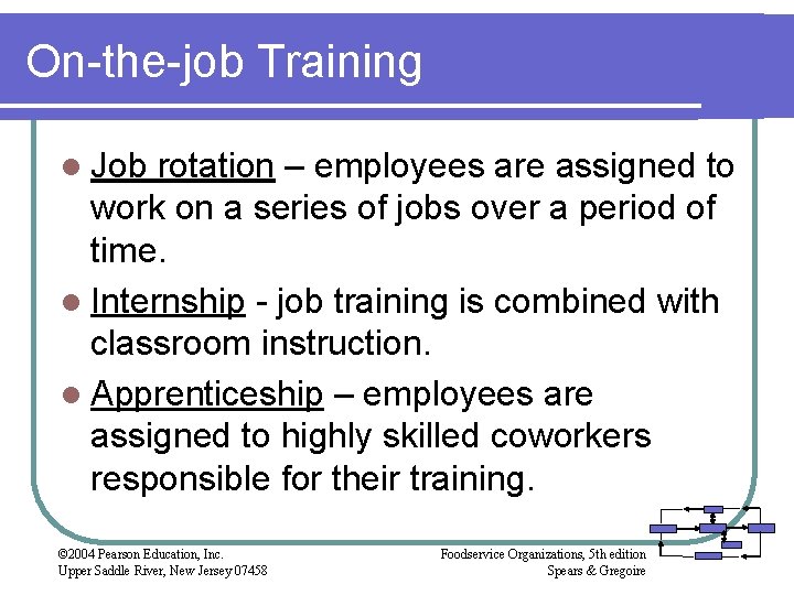 On-the-job Training l Job rotation – employees are assigned to work on a series