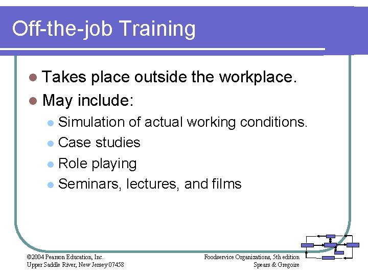 Off-the-job Training l Takes place outside the workplace. l May include: Simulation of actual