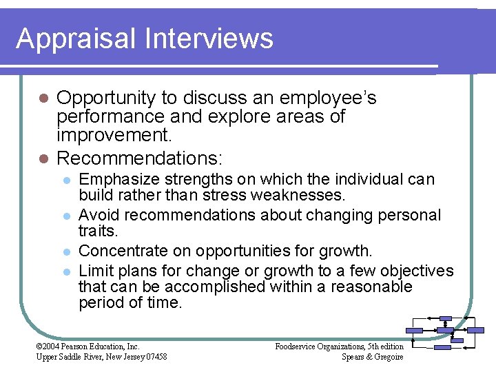 Appraisal Interviews Opportunity to discuss an employee’s performance and explore areas of improvement. l