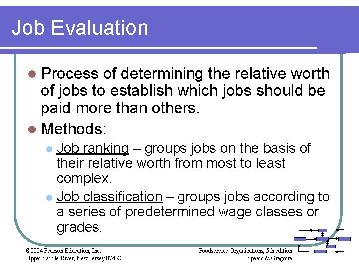 Job Evaluation l Process of determining the relative worth of jobs to establish which