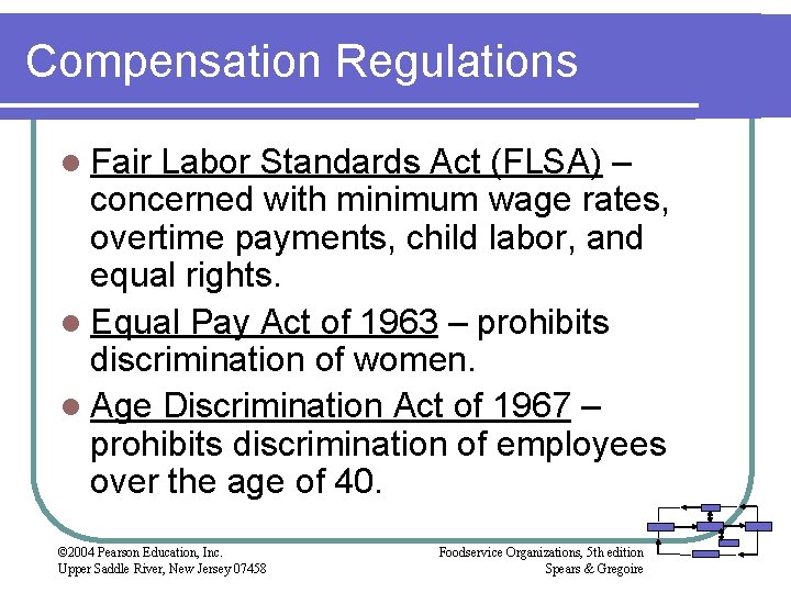 Compensation Regulations l Fair Labor Standards Act (FLSA) – concerned with minimum wage rates,