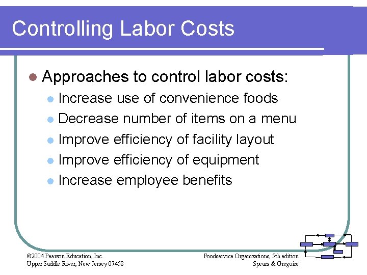 Controlling Labor Costs l Approaches to control labor costs: Increase use of convenience foods