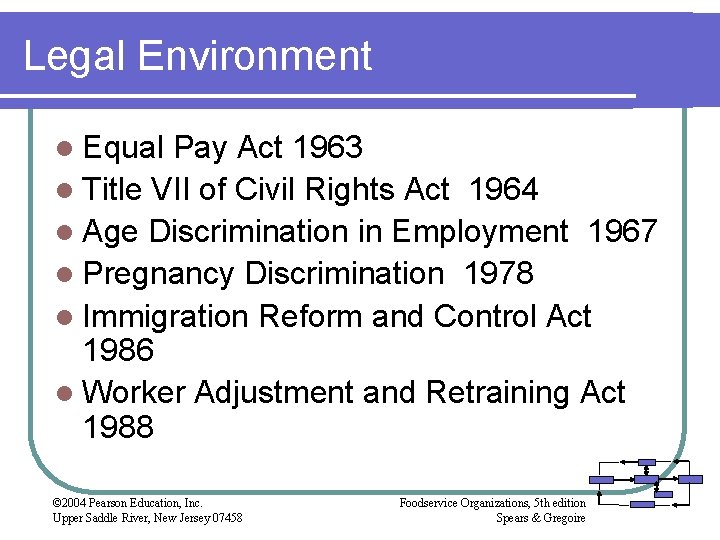 Legal Environment l Equal Pay Act 1963 l Title VII of Civil Rights Act