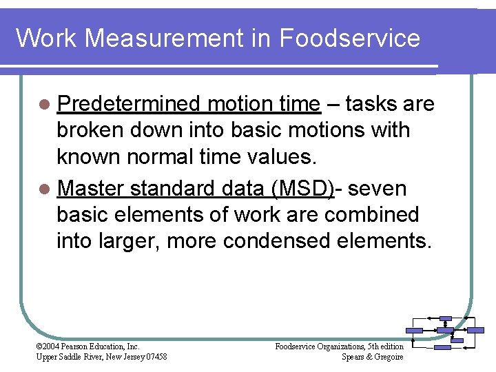 Work Measurement in Foodservice l Predetermined motion time – tasks are broken down into