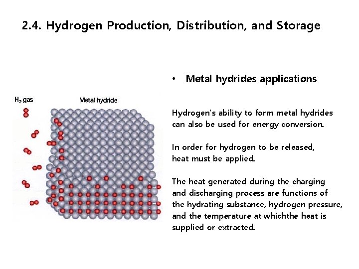 2. 4. Hydrogen Production, Distribution, and Storage • Metal hydrides applications Hydrogen’s ability to