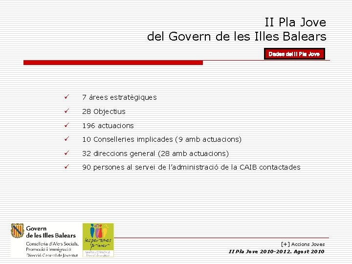 II Pla Jove del Govern de les Illes Balears Dades del II Pla Jove II Pla Jove del Govern de les Illes Balears Dades del II Pla Jove