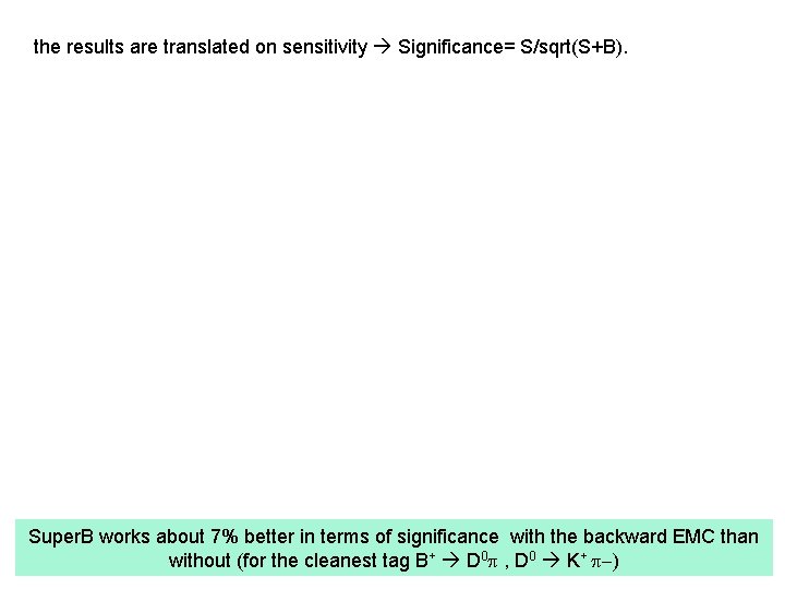 the results are translated on sensitivity Significance= S/sqrt(S+B). Super. B works about 7% better the results are translated on sensitivity Significance= S/sqrt(S+B). Super. B works about 7% better