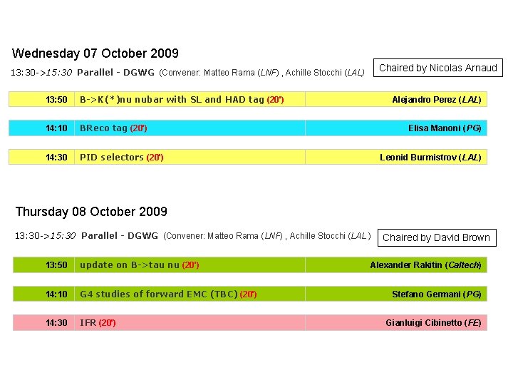 Wednesday 07 October 2009 Chaired by Nicolas Arnaud 13: 30 ->15: 30 Parallel - Wednesday 07 October 2009 Chaired by Nicolas Arnaud 13: 30 ->15: 30 Parallel -