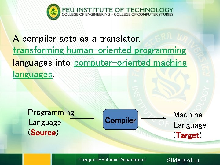 INTRODUCTION TO COMPILER professor Computer Science Department A