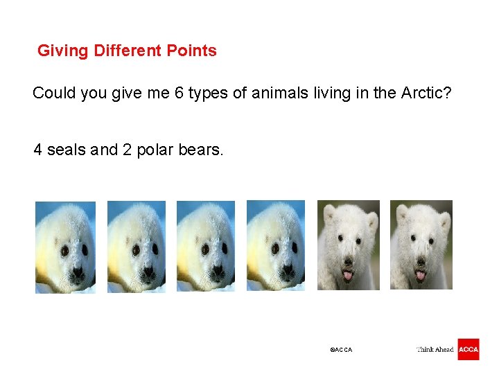 Giving Different Points Could you give me 6 types of animals living in the