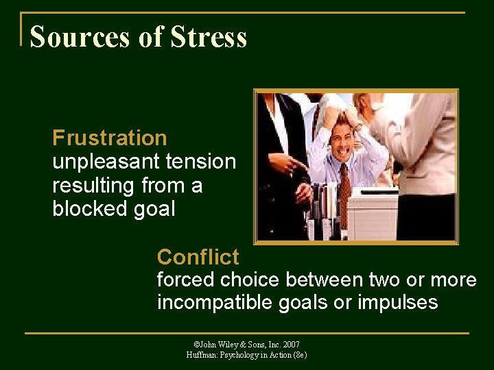 Sources of Stress Frustration unpleasant tension resulting from a blocked goal Conflict forced choice