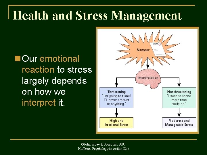 Health and Stress Management n Our emotional reaction to stress largely depends on how