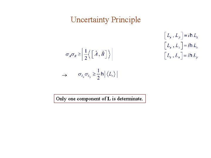 Uncertainty Principle Only one component of L is determinate. 