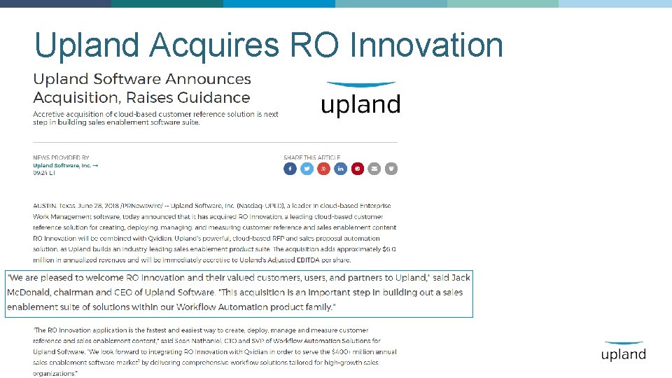 Upland Acquires RO Innovation 