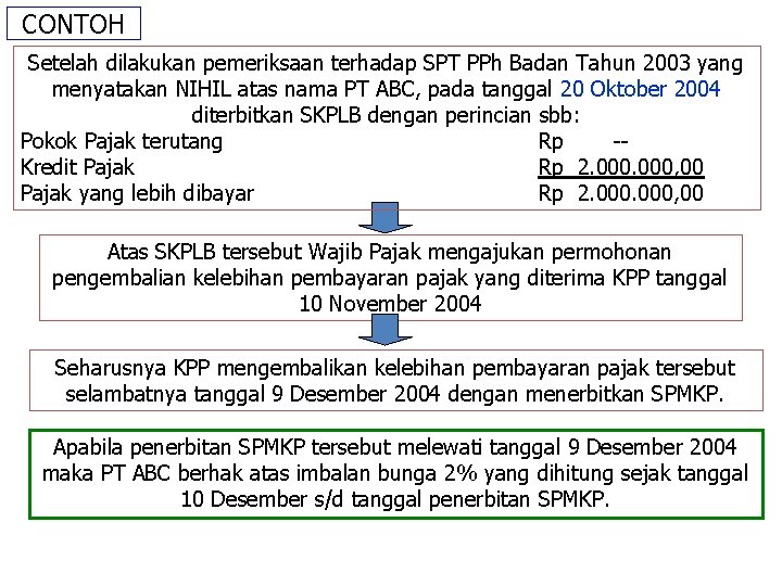 CONTOH Setelah dilakukan pemeriksaan terhadap SPT PPh Badan Tahun 2003 yang menyatakan NIHIL atas