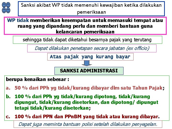 Sanksi akibat WP tidak memenuhi kewajiban ketika dilakukan pemeriksaan WP tidak memberikan kesempatan untuk