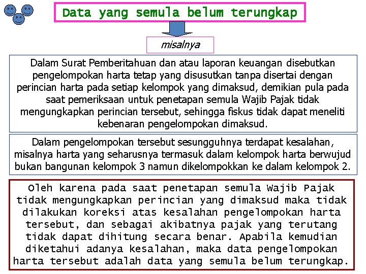 Data yang semula belum terungkap misalnya Dalam Surat Pemberitahuan dan atau laporan keuangan disebutkan