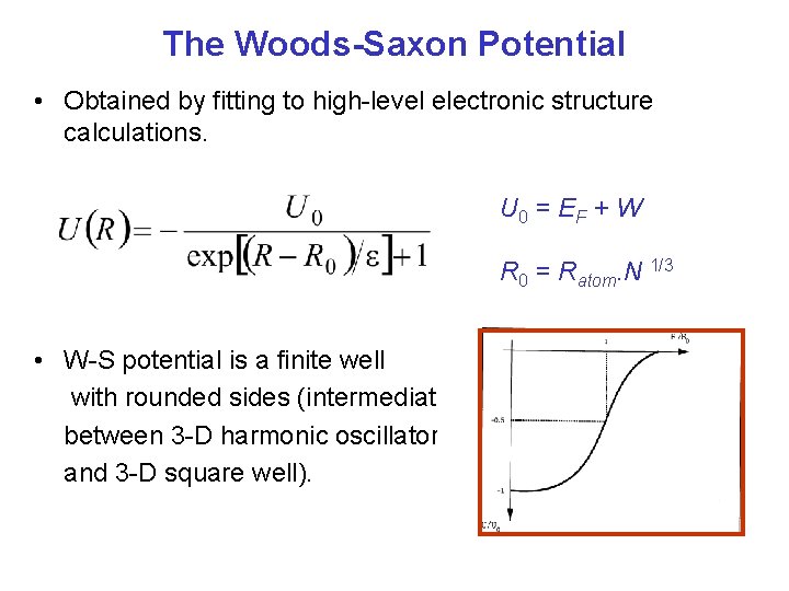 The Woods-Saxon Potential • Obtained by fitting to high-level electronic structure calculations. U 0