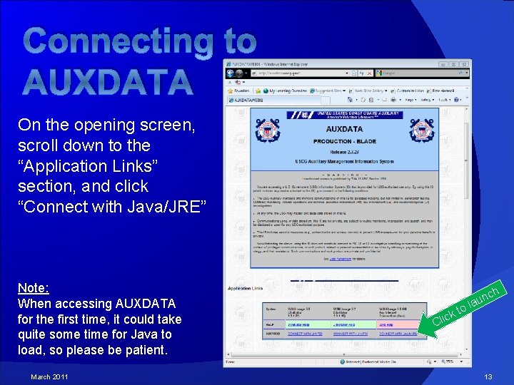 Connecting to AUXDATA On the opening screen, scroll down to the “Application Links” section,