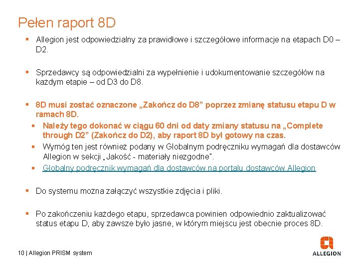 Pełen raport 8 D § Allegion jest odpowiedzialny za prawidłowe i szczegółowe informacje na