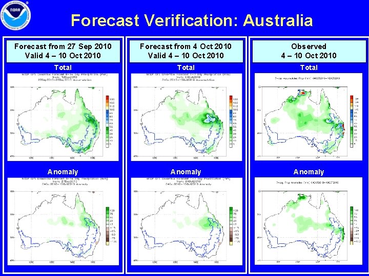 Forecast Verification: Australia Forecast from 27 Sep 2010 Valid 4 – 10 Oct 2010